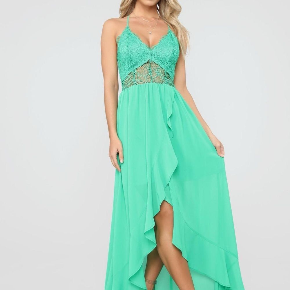 Fashion Nova Sexy Feels Green Crochet Maxi Dress Size XL